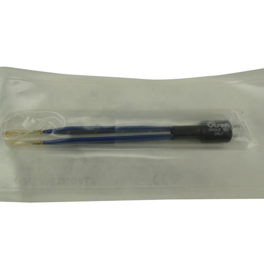 Olsen Bipolar Forceps; Adson; Insulated; Serrated; Straight; 1.0 mm Tips; 5 in; 127 mm; Single Use; (10/bx), 20-1080I