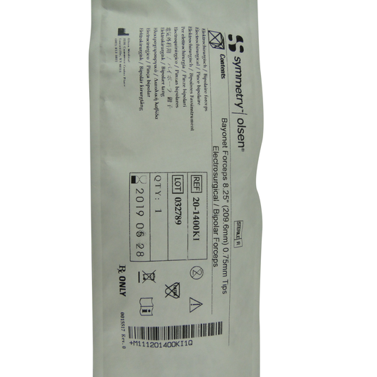 Olsen Bipolar Forceps Kit; Olsen Standard Twin Pin Cord & Surgiwipe; Bayonet; Insulated; Smooth; Straight; 0.75 mm Tips; 8 1/4 in; 210 mm; Single Use; (10/bx), 20-1400KI