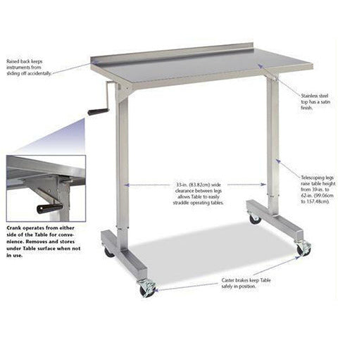 Professional Grade Overinstrument Table with Crank adjustment, 108431-00-DUNDZBCEP
