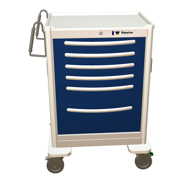 Waterloo Aluminum 6 Drawer Tall Anesthesia Cart, Light Gray Exterior / Dark Blue Drawers, Key Lock, UTGKA-333369-DKB