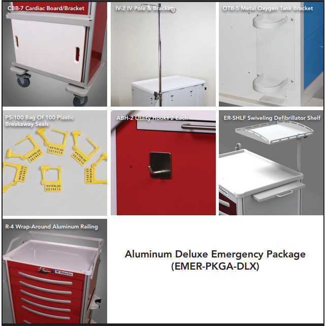 Waterloo Deluxe Emergency Accessory Package for Aluminum Full-Size Unicarts, EMER-PKGA-DLX