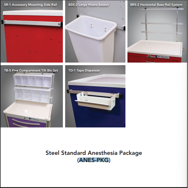 Waterloo Standard Anesthesia Accessory Package for Steel Full-Size Unicarts, ANES-PKG