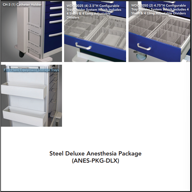 Waterloo Deluxe Anesthesia Accessory Package for Steel Full-Size Unicarts, ANES-PKG-DLX