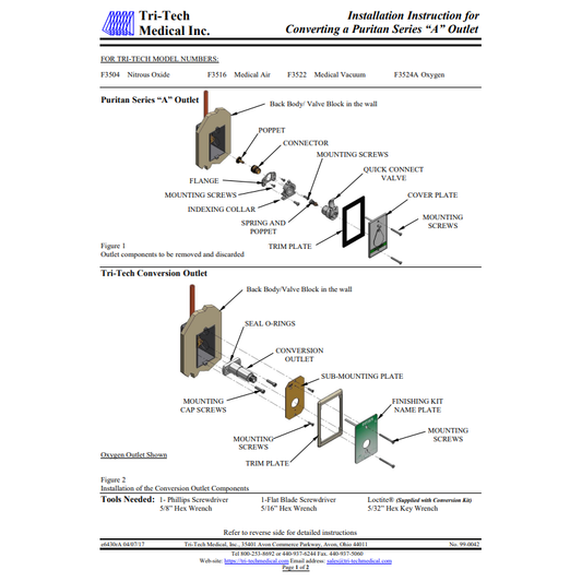 Tri-Tech Conversion Outlet From Puritan "A" series to DISS, Medical Air, F3516