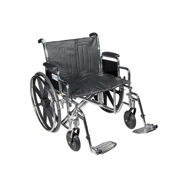 Drive Medical Sentra EC Heavy Duty Wheelchair, 24", Detachable Desk Arms, Elevated Legrest, Black, STD20ECDDAHD-ELR