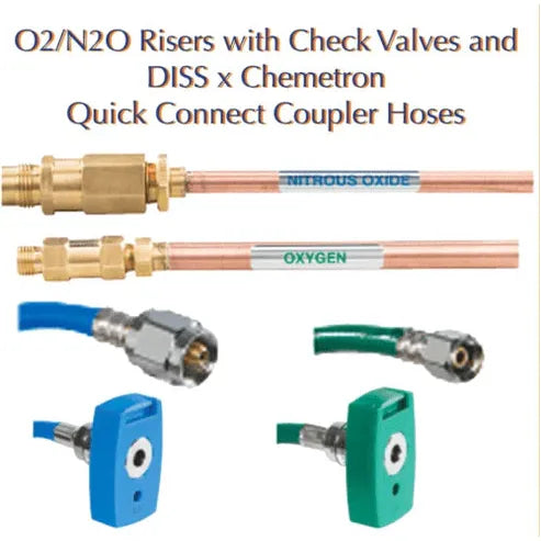 Belmed V500 O2/N2O Risers with Check Valves (Chemetron Q.C.)
