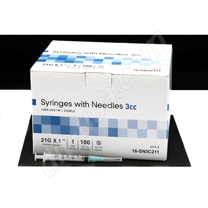 3CC SYRINGE, 21G X 1" 100/BX EACH, SYR-JD-03L2125