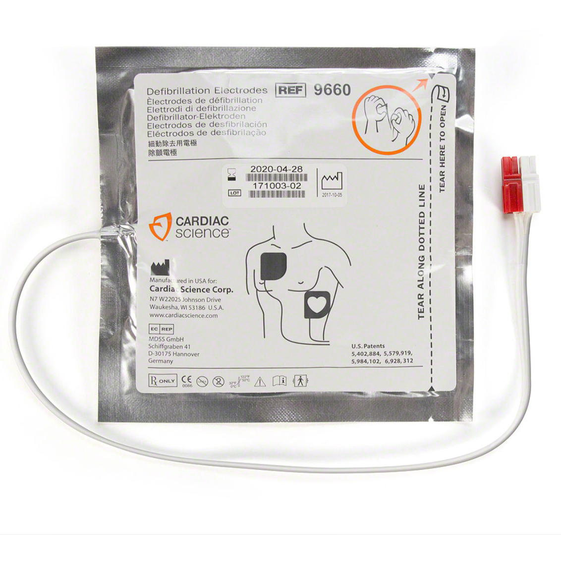 Cardiac Science Powerheart AED G3 PRO Polarized Adult Defibrillation Electrode Pads, 9660-001