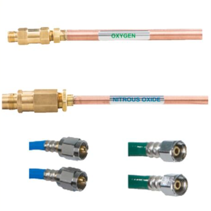 Set of Oxygen/Nitrous Oxide Risers and DISS hoses for flushmount Flowmeters, V200
