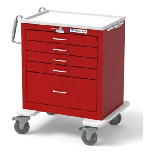 Waterloo 5 Drawer Steel Emergency Cart, Light Gray w/ Red Drawers, Lever Lock, UTGLU-33669-RED