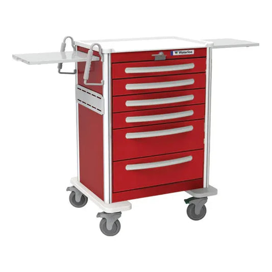 Waterloo 6 Drawer Tall Aluminum Emergency Cart, Light Gray Exterior / Blue Drawers, Lever Lock, UTGLA-333369-ELB