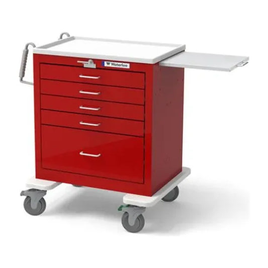 Waterloo 5 Drawer Steel Emergency Cart, Light Gray w/ Red Drawers, Lever Lock, UTGLU-33669-RED