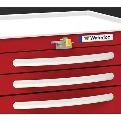 Waterloo 5 Drawer Aluminum Emergency Cart, Light Gray Exterior / Red Drawers, Lever Lock, UTGLA-33669-RED
