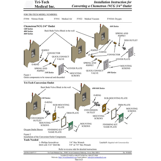 Tri-Tech Conversion Outlet From Chemetron / NCG 3/4 to DISS, Medical Air, F3916