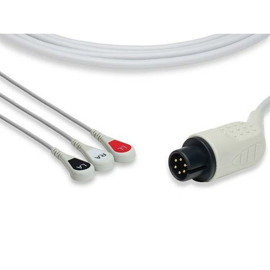 AAMI Compatibile Direct Connect Custom Length (20ft) 3 Lead ECG Cable, Snap Style, Fits Mortara and Criticare 1073/S, 10216
