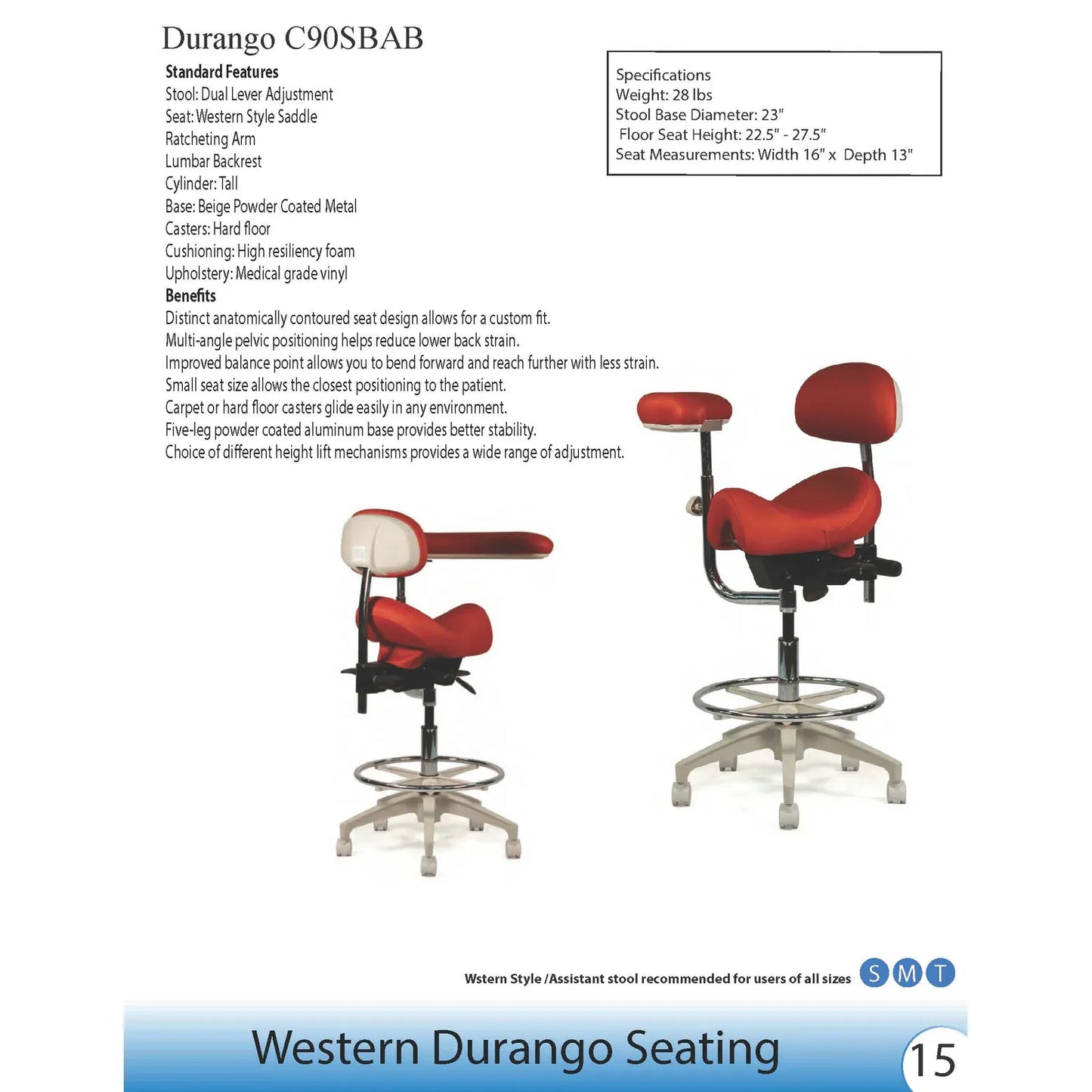 Crown Seating Western C90SBAB Saddle Assistant with Back, C90SBAB