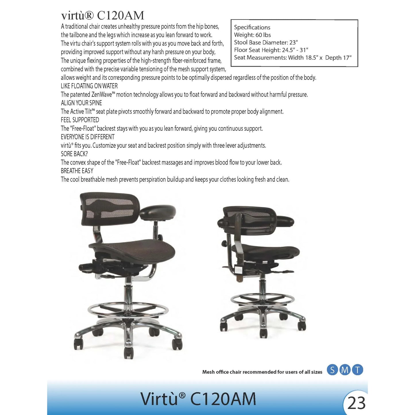 Crown Seating virtu C120 Mesh Assistant Stool (Midnight), C120AM