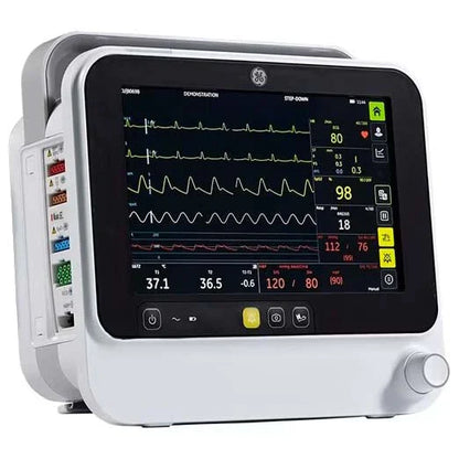 GE B105 Patient Monitor With Nellcor OxiMaxT SPO2, Printer, Temp, 3 & 5 Lead ECH, IBP, Extension Rack & Battery, 6160000-003-01085481