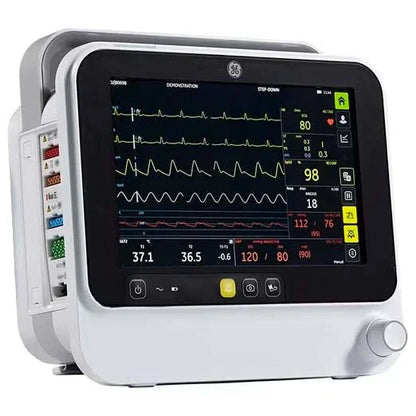 GE B105 Patient Monitor With Nellcor OxiMaxT SPO2, Printer, Temp, 3 & 5 Lead ECH, IBP, Extension Rack & Battery, 6160000-003-01085481