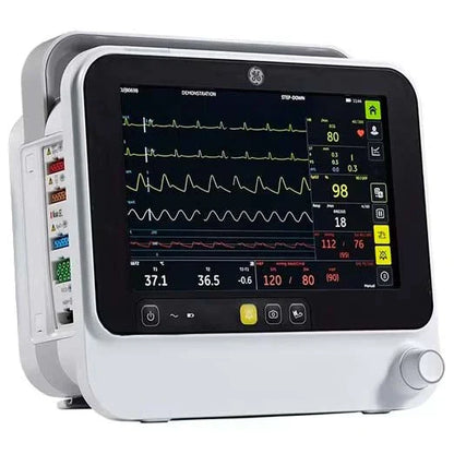 GE B105 Patient Monitor With Masimo SET SPO2, Printer, Temp, 3 & 5 Lead ECG, IBP, Extension Rack, Battery & Wireless, 6160000-003-01085484