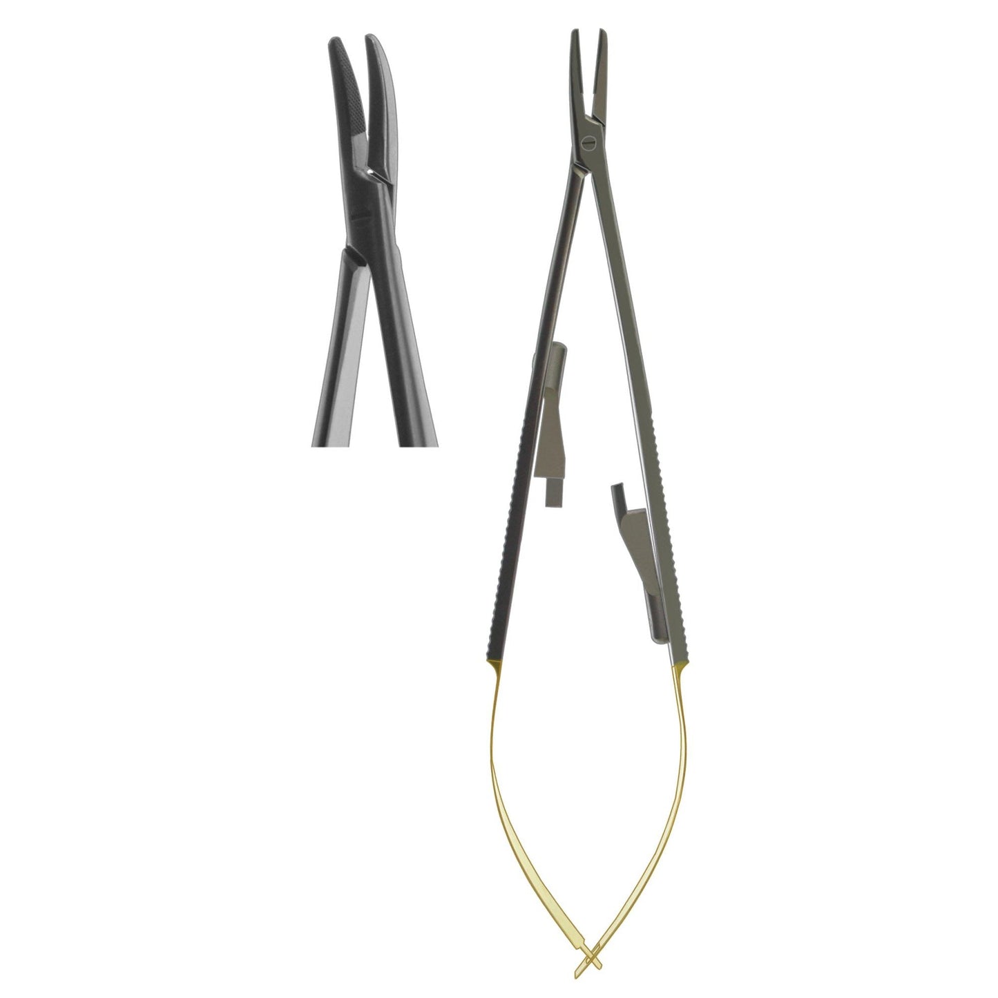 Needle Holder, Castroviejo Flat Body Curved Heavy Jaw TC 14cm  (Z-6265)
