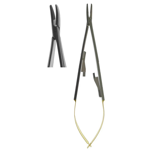 Needle Holder, Castroviejo Flat Body Curved Heavy Jaw TC 14cm (Z-6265)
