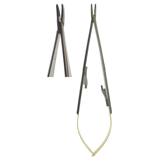 Needle Holder, Castroviejo Flat Body Curved Heavy Jaw TC 18cm  (Z-6266)
