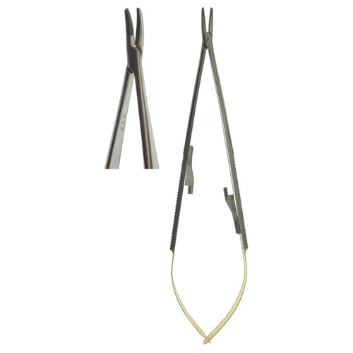 Needle Holder, Castroviejo Flat Body Curved Heavy Jaw TC 18cm (Z-6266)