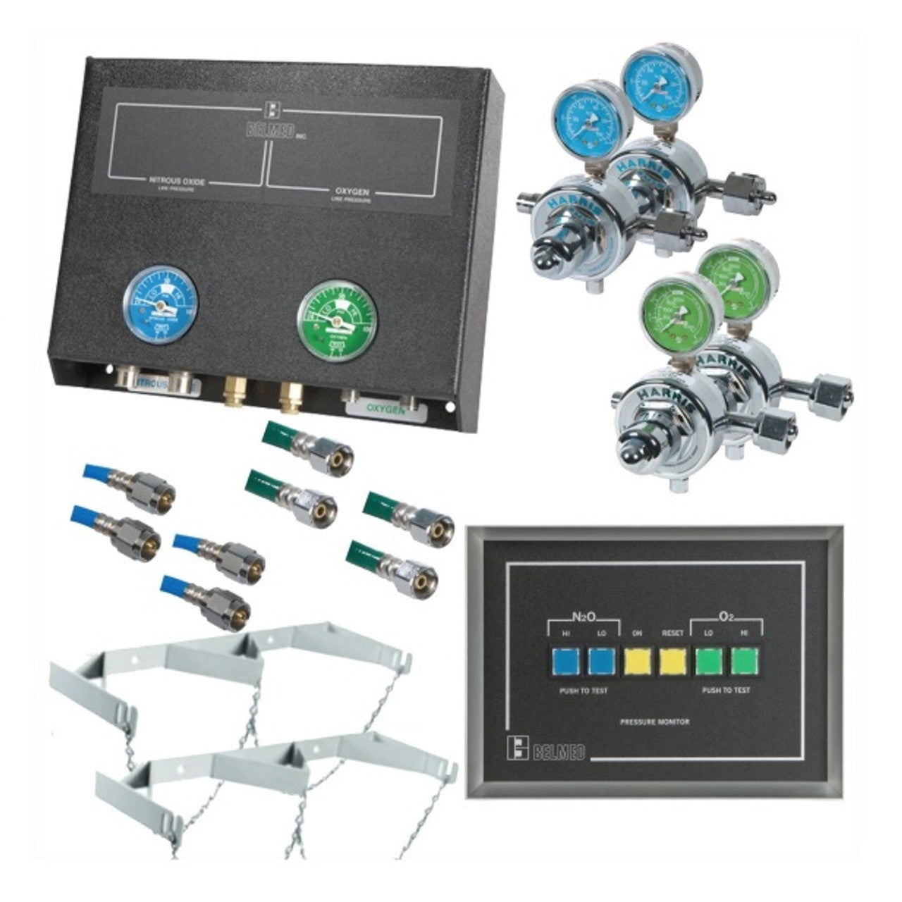 Belmed 2 Oxygen / 2 Nitrous Oxide Cylinder(s) Desk Alarm System, M105