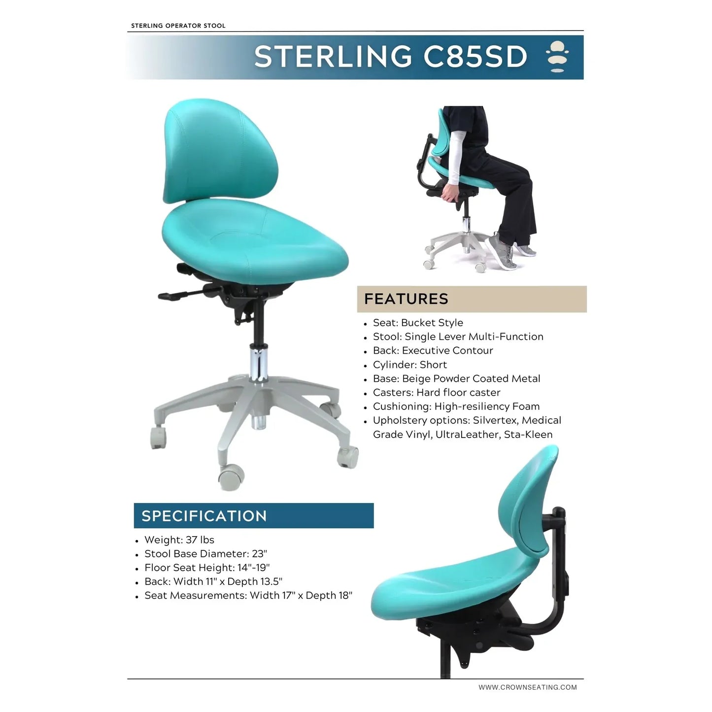 Crown Seating Sterling C85SD Swedish Operator Stool, C85SD