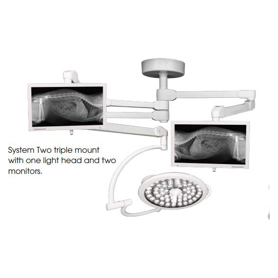 Medical Illumination System Two LED - TRIO- One 130K Lux Lights & Two Monitor Arms (SD2M1M1)