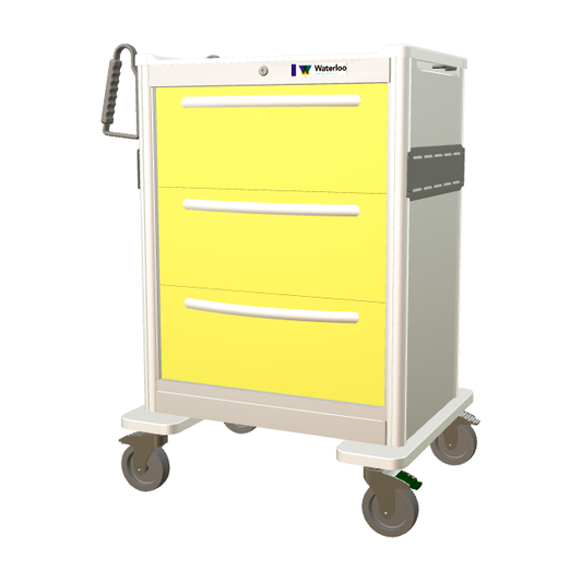 Waterloo Aluminum Isolation Cart 3 Drawer, Light Gray Exterior w/ Yellow Drawers, Key Lock, UTGKA-999-YEL
