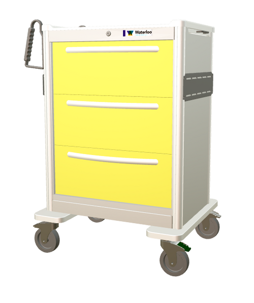 Waterloo Aluminum Isolation Cart 3 Drawer, Light Gray Exterior w/ Yellow Drawers, Key Lock, UTGKA-999-YEL