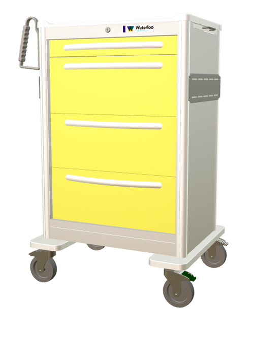 Waterloo Aluminum Isolation Cart  Drawer, Light Gray Exterior w/ Yellow Drawers, Key Lock, UXGKA-3999-YEL