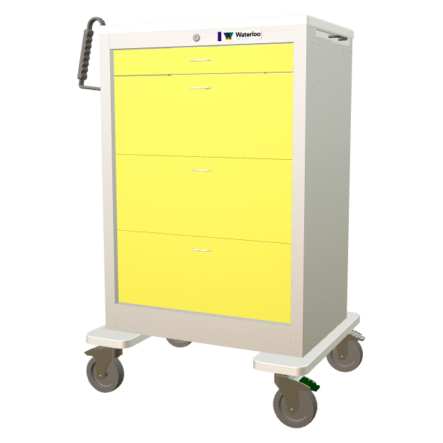 Waterloo Steel 4 Drawer Tall Isolation Cart, Light Gray Exterior / Yellow Drawers, Key Lock, UXGKU-3999-YEL
