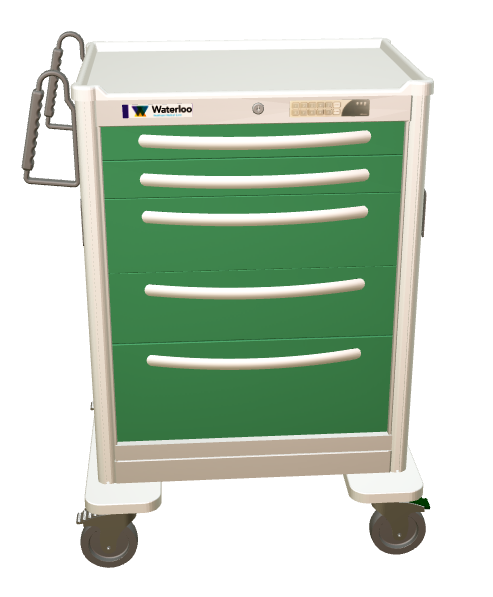 Waterloo Aluminum 5 Drawer Tall Anesthesia Cart, Light Gray Exterior / Fairway Green Drawers, Electronic Lock, UTGEA-33669-FWG