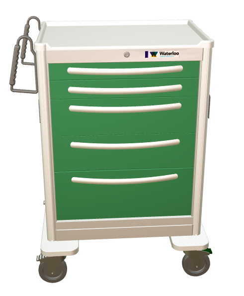 Waterloo Aluminum 5 Drawer Tall Anesthesia Cart, Light Gray Exterior / Fairway Green Drawers, Key Lock, UTGKA-33669-FWG