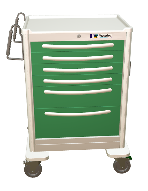 Waterloo Aluminum 6 Drawer Tall Anesthesia Cart, Light Gray Exterior / Fairway Green Drawers, Key Lock, UTGKA-333369-FWG