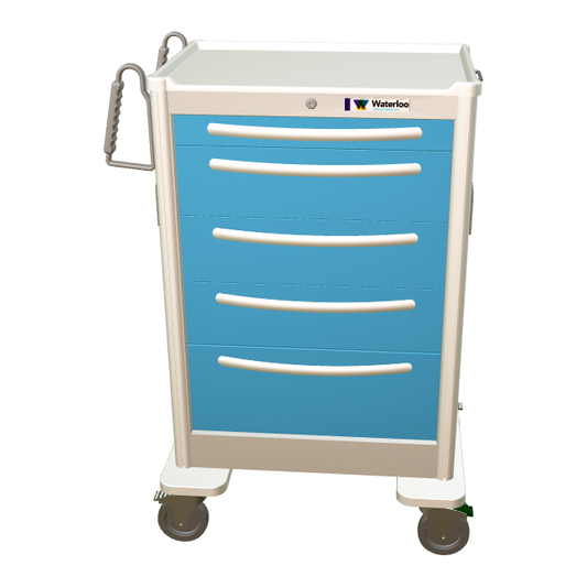 Waterloo Steel 5 Drawer X-Tall Anesthesia Cart, Light Gray Exterior w/ Light Blue Drawers, Key Lock, UXGKU-36669-LTB