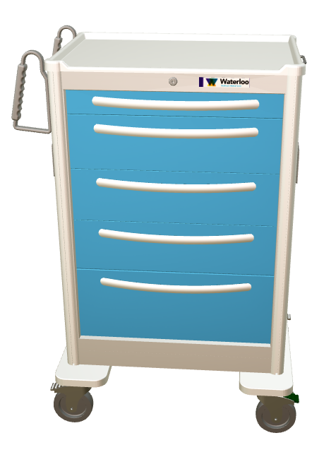 Waterloo Steel 5 Drawer X-Tall Anesthesia Cart, Light Gray Exterior w/ Light Blue Drawers, Key Lock, UXGKU-36669-LTB