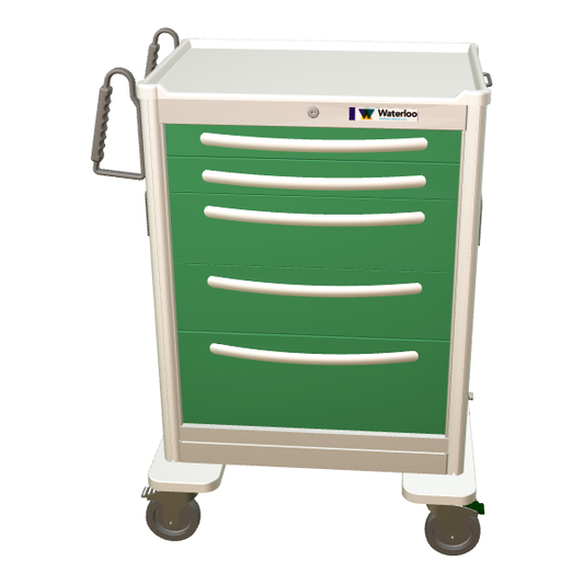 Waterloo Steel 5 Drawer Tall Anesthesia Cart, Light Gray Exterior w/ Fairway Green Drawers, Key Lock, UTGKU-33669-FWG