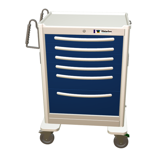 Waterloo Steel 6 Drawer Tall Anesthesia Cart, Light Gray Exterior w/ Dark Blue Drawers, Key Lock, UTGKU-333369-DKB