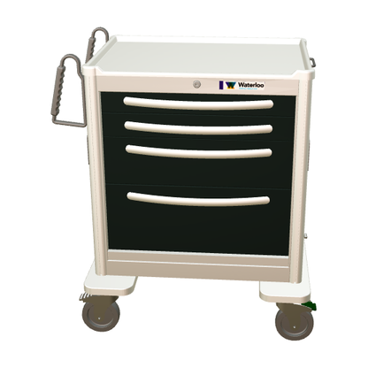 Waterloo Aluminum 4 Drawer Short Treatment Cart, Light Gray Exterior / Charcoal Drawers, Key Lock, USGKA-3369-GRA