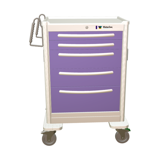 Waterloo Aluminum 5 Drawer Tall Treatment Cart, Light Gray Exterior / Violet Drawers, Key Lock, UTGKA-33669-VIL