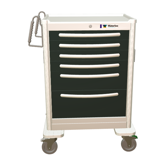 Waterloo Aluminum 6 Drawer Tall Treatment Cart, Light Gray Exterior / Charcoal Drawers, Key Lock, UTGKA-333369-GRA