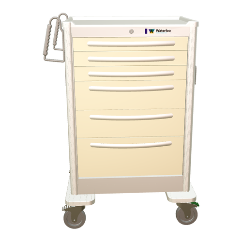 Waterloo Aluminum 6 Drawer X-Tall Treatment Cart, Light Gray Exterior w/ Natural Drawers, Key Lock, UXGKA-333669-NTL