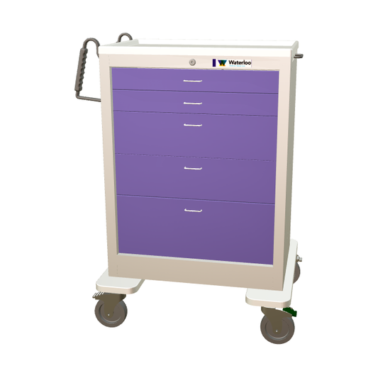 Waterloo Steel 5 Drawer Tall Treatment Cart, Light Gray Exterior w/ Violet Drawers, Key Lock, UTGKU-33669-VIL