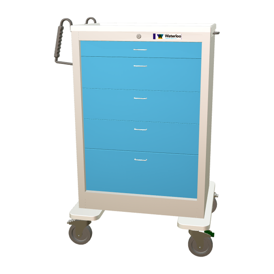Waterloo Steel 5 Drawer X-Tall Treatment Cart, Light Gray Exterior w/ Light Blue Drawers, Key Lock, UXGKU-36669-LTB
