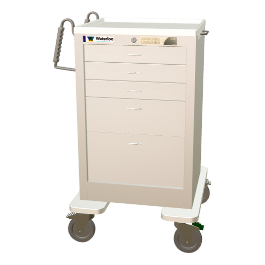 Waterloo Steel 5 Drawer Slim Med Junior Tall Cart, Light Gray, Electronic Lock, JMGEU-33369-LTG