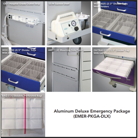 Waterloo Deluxe Emergency Accessory Package for Aluminum Full-Size Unicarts, EMER-PKGA-DLX